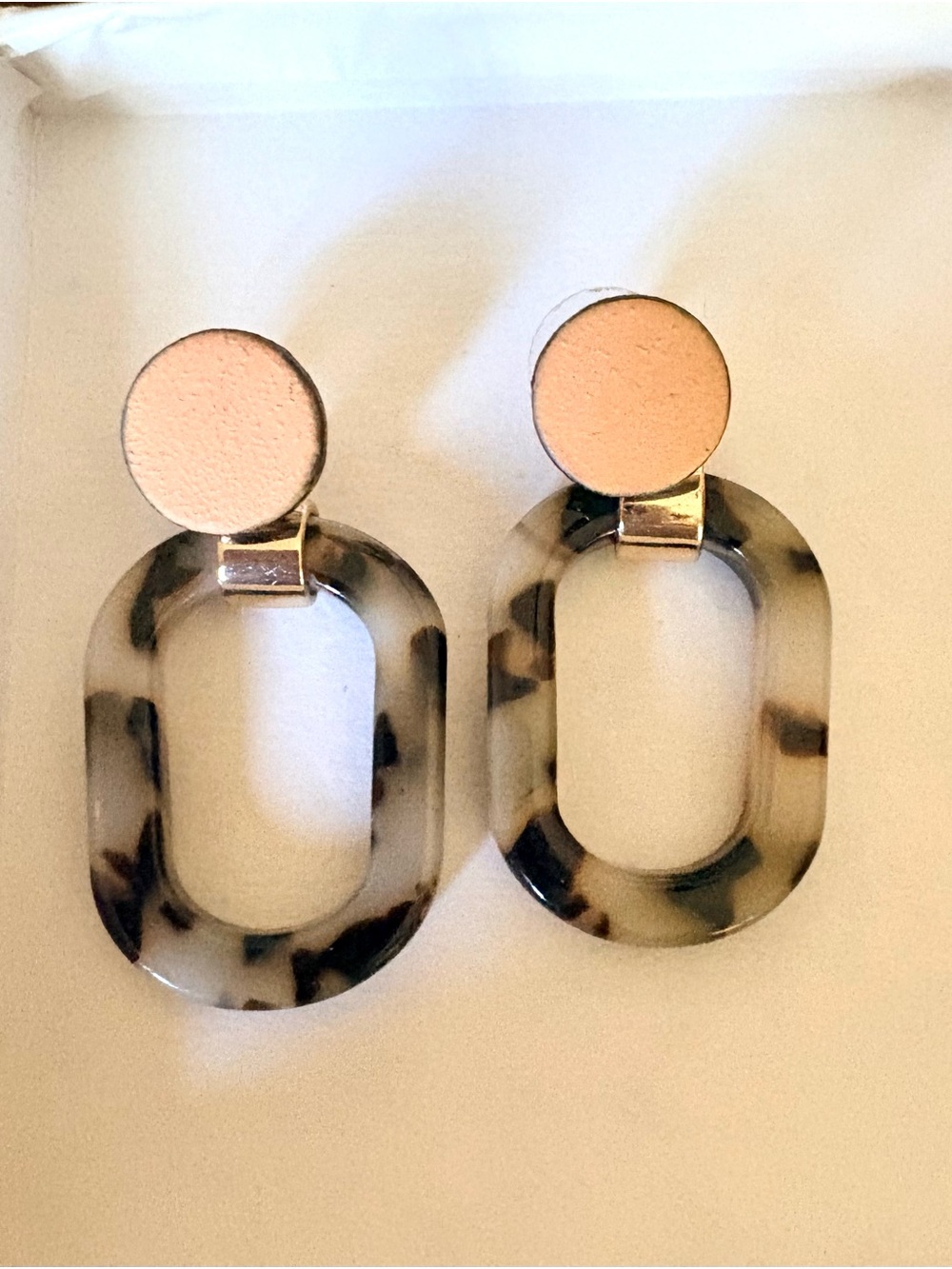 Tortoiseshell Resin Drop Earrings with Blush Stud